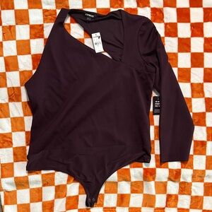 Express Deep Burgundy Asymmetrical Bodysuit